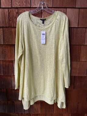 NWT Eileen Fisher Round Neck Long Sleeve Honeydew Linen/Cotton Top in Women's XL